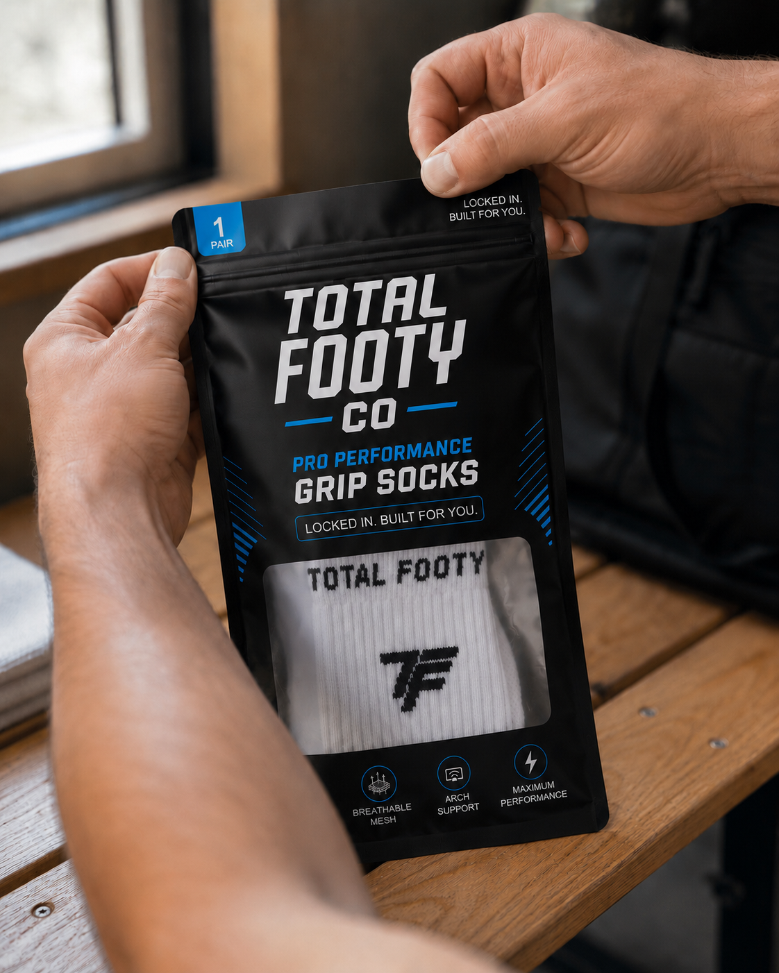 Total Footy Co Pro Performance Grip Socks lifestyle shot
